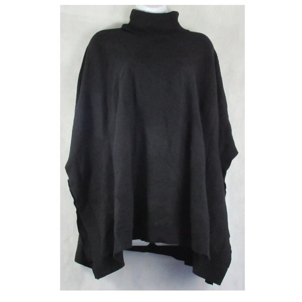 Alfani Women's Turtleneck Elbow-Sleeve Poncho Sweater, Black Diamond, Small